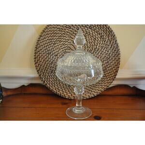 Indiana Glass Diamond Point Clear Glass Lidded Compote